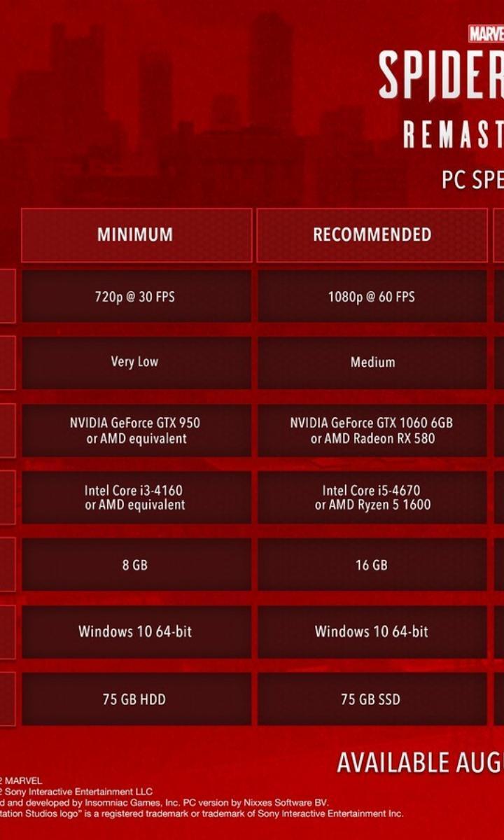 Spider-Man Remastered no PC: veja horário de lançamento e requisitos de  sistema